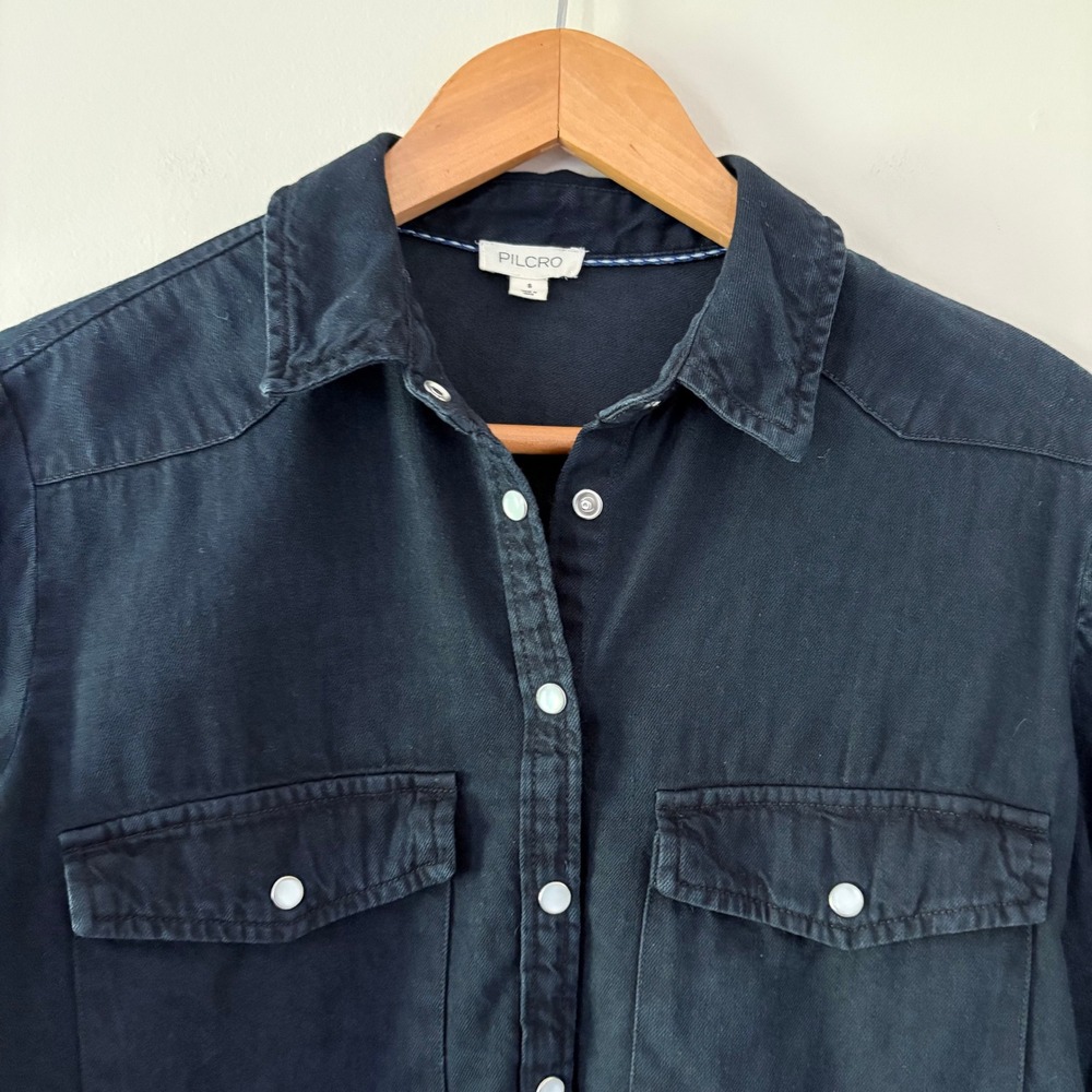 Pilcro Western Shirt Small Black Pearl Snap Button Down Boho Cowgirl Denim - Picture 7 of 10